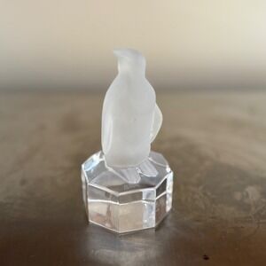 Goebel Glass Penguin Sculpture Frosted Crystal Base Etched Vintage Collectible